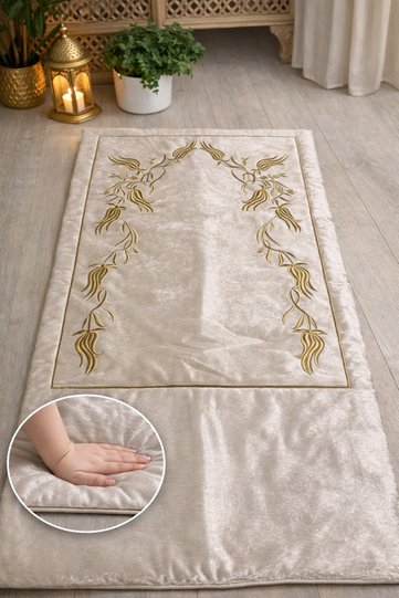 Sırma Embroidered Dowry Mat - Does Not Cause Knee Pain / Orthopedic Inter-Fiber Padded Prayer Mat 80X120 Size
