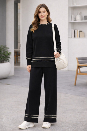 Zigzag Patterned Knitwear Pants Suit