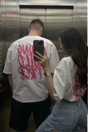 Women's Men's Oversize T-Shirt Young Wild Free Printed White – Valentine's Day, Couple, Couple's Set