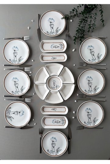Segah Model Embossed 8-Person 19-Piece Modern Breakfast-Brunch Set