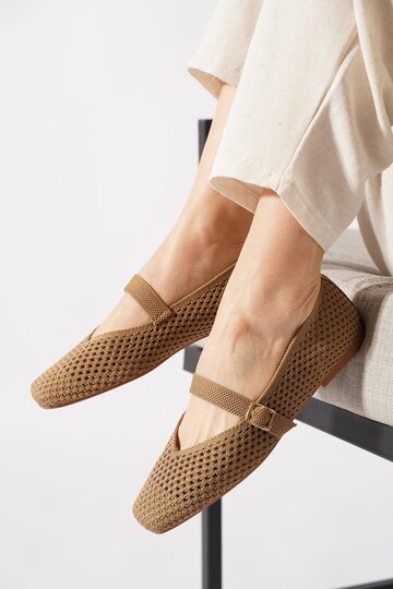 Senferte knitted women's ballet flats with mink scarf