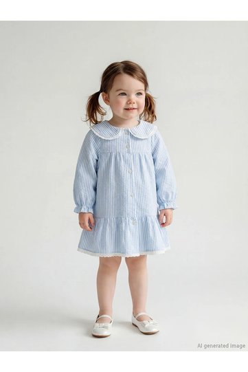 Lcw Baby Ekru Peter Pan collar Striped Baby Girl Dress