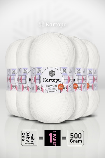 Baby One - White (K010) - 5-Pack X 100Gr/250M - Baby Yarn - Anti-Pilling Non-Pilling Yarn