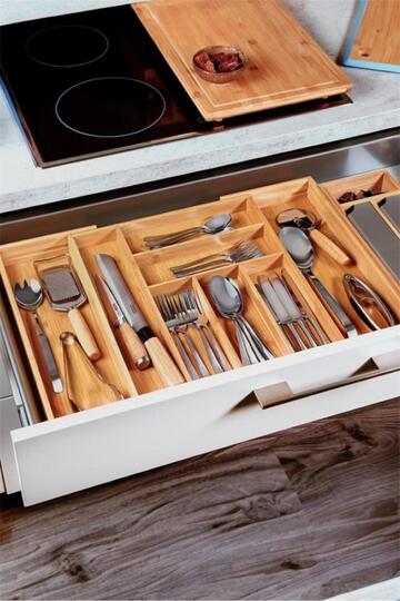 Bamboo Extendable Drawer Cutlery Holder 8B81 - Adjustable Extendable Spoon and Fork Box - Cutlery Holder