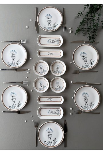Segah Model Embossed 6-Person 14-Piece Modern Breakfast-Brunch Set