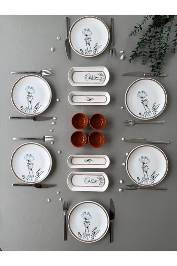 Segah Model Embossed 6-Person 14-Piece Modern Breakfast-Brunch Set (with Sauce Bowl)