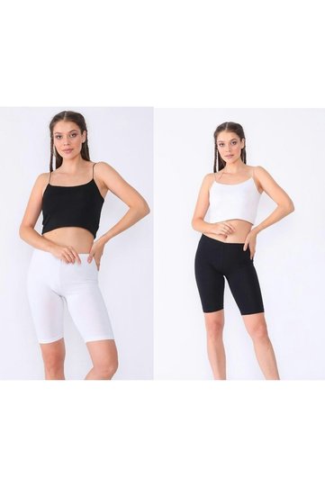 Cotton 2-Piece Black and White Above Knee Tights - Half Tights