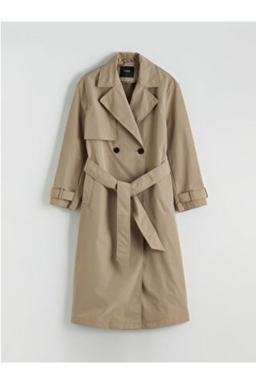 Brown Double-Breasted Collar Women's Trench Coat