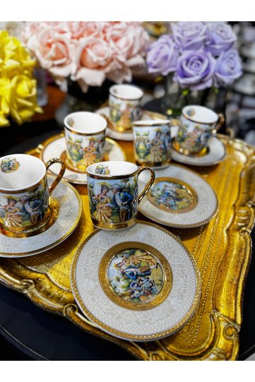 Esterhomedecor 6 Person Porcelain Coffee Cup Set Cup with Marquise