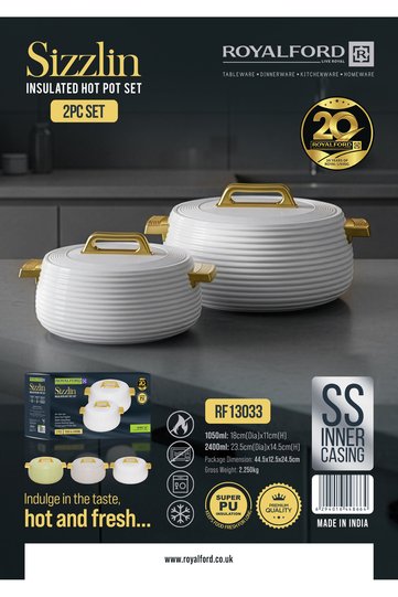 2Pcs Insulated Hot Pot Casserole Set RF13033 Stainless Steel Inner 1050ml+2400ml Assorted Sets