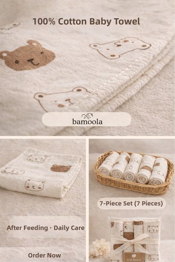 100% Cotton Set of 7 Bear Patterned Baby Mouth Wipes