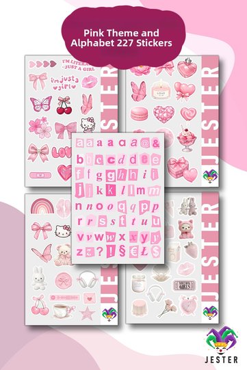 Pink Themed 5-Piece Sticker Set, Stickers, Diary, Agenda, Planner, Bullet, Journal, Scrapbook