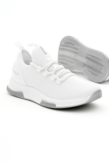 Unisex White Breathable Fabric PU Sole Lace-Up Sneakers