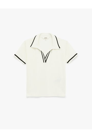 Women'S Ecru Polo Neck T Shirt