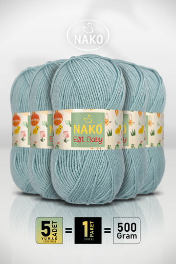 Elit Baby • Azure Green (10482) • 5-Pack × 100 Gr / 250 m • Baby Yarn • Anti-Pilling, Non-Pilling • Vest, Blanket, Booties