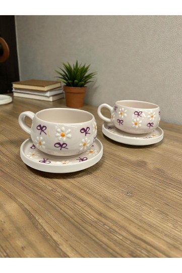 Lilac Bowknot Daisy Plate Mug (2 Pieces)