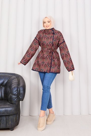Piped Ethnic Pattern Quilted Jacket -21