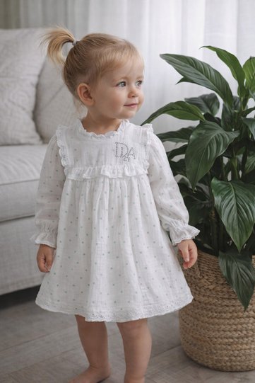 Baby Girl Holiday Dress Long Sleeve 100% Cotton Muslin Fabric 14100