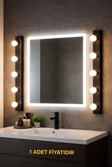 مرآة مكياج ديكورية من رييس، 5 قطع، مثبتة على الحائط، لون أسود (تتضمن لمبات LED نهارية!!!)