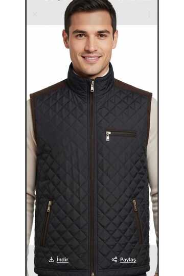 Dark Blue Stitched Quilted Fleece Vest