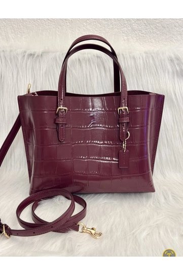 Mollie tote bag 25 cw017 crocodile skin pattern, dark wine color