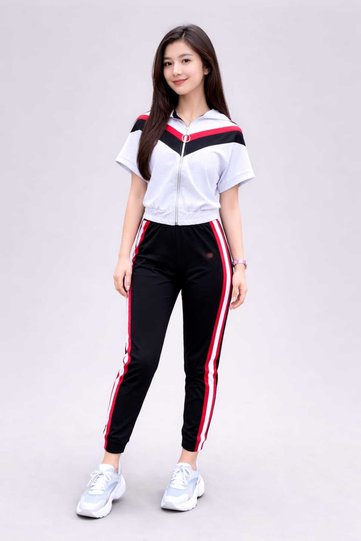 Hooded Wide Short Sleeve Two-Strap Lycra Tracksuit Set