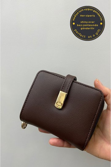 Soft Leather Bitter Brown Women's Wallet with Gold Detail