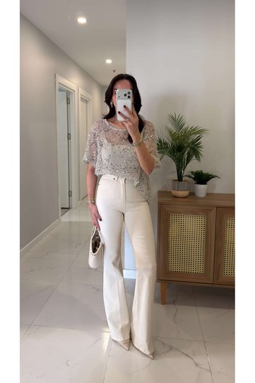 Hugta Beige Wide Leg Jean