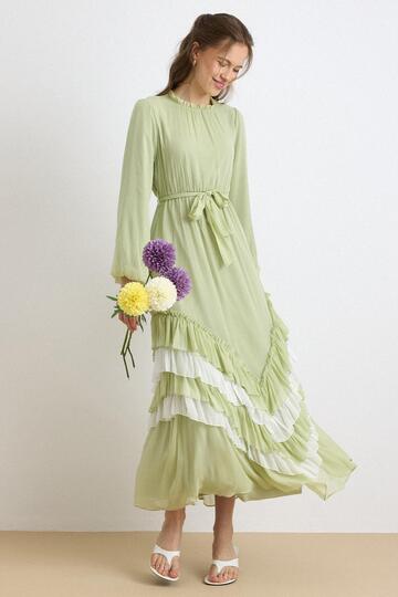 Layered Skirted Chiffon Dress with Gathered Waist Çağla 9428-E