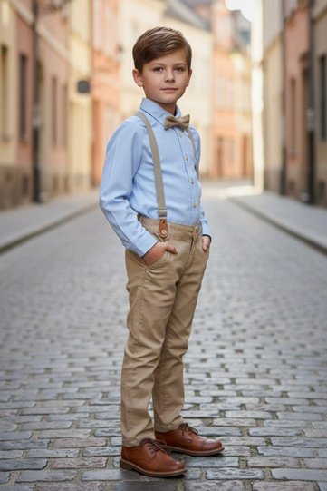 Boy's Double Suit with Suspenders and Bow Tie