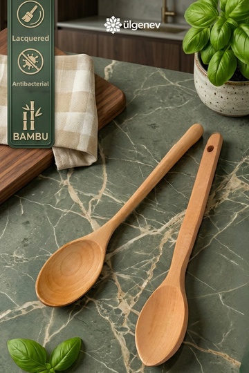 Pack of 2 100% Natural Bamboo Antibacterial Sauce and Food Spoons, Non-Slip, Heat Resistant