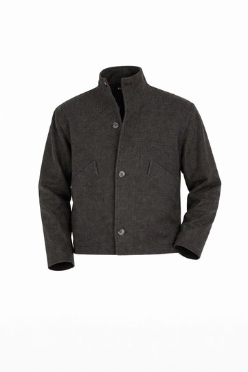 Men's Standing Collar Short Checked Coat with Pockets