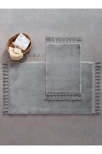 Puffy Bath Mat 2 Pack Fringed Washable Gray