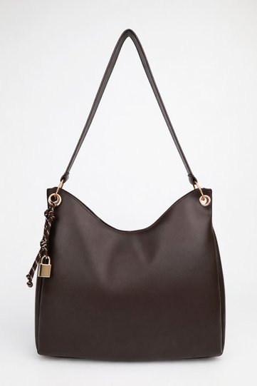 Women's Patternless Brown Charm Detailed Zipper Closure Hand and Shoulder Bag Toli