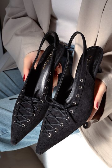 Best Capsule Lace-Up Detailed Pointed-Toe Short Kitten-Heel Women's Shoes