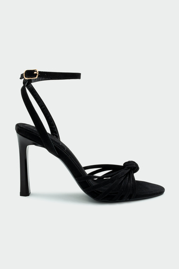 Waster Knot Detailed Black Women's Heeled Shoes