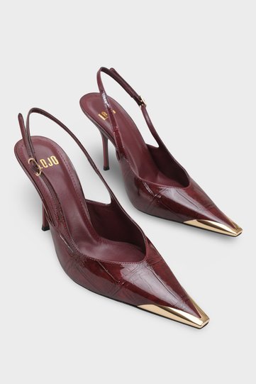Women's Stiletto Pointed Toe Back-Strapped Casual Heeled Shoes Rivori Burgundy Crocodile