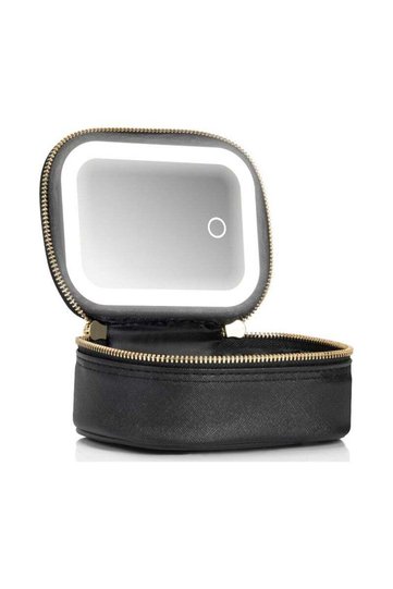 Mini Makeup Train Case with LED Mirror, 3-Level Brightness Cosmetic Organizer, Portable Travel Bag