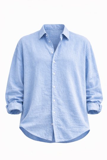 Oversize Seasonal Linen Textured Loose Fit Long Sleeve Comfortable Use Men's Blue Shirt