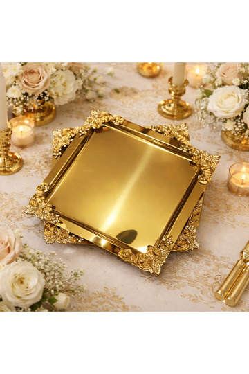 Single Sided Gold 6-Piece Square Corner Flowered Single Sided Gold Plated Presentation Tray