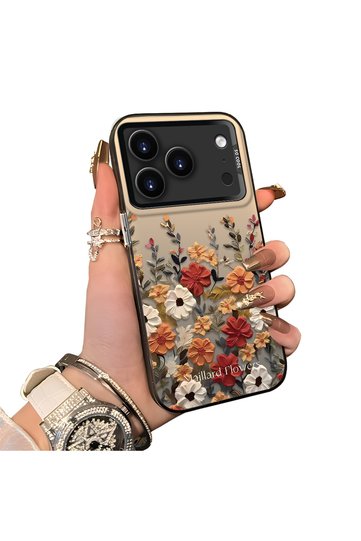 iPhone 17 Pro Max/18 Pro Max Compatible Hard Acrylic Back Silicone Edge Lens Protection Case Beautiful Flower