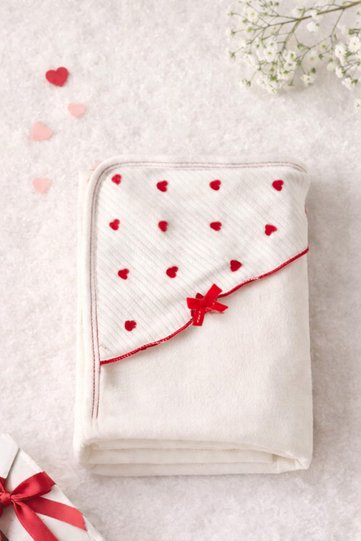 100% Cotton Piece Heart Patterned Headed Baby Girl Blanket Si Single-Layer Transitional Newborn 90X90Cm