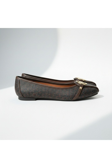 Womens Patterned Buckled Leather Ballet Flats | Comfortable Sole, Stylish Everyday Shoes