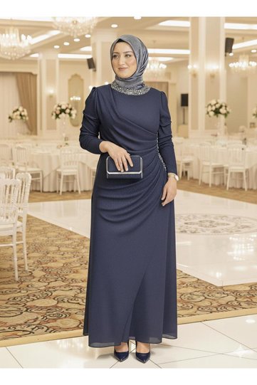 Luxury Evening Dress with Self-Glittering Stones