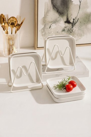Porcelain Square Plate 6 Pieces 14X14 cm – Mini Presentation/Catering Plate, White, (14X14X1.9 cm)