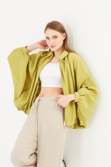 Women's pleated jacket zippered oversize women's poncho