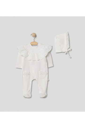 Lace Collar Detail Baby Romper & Hat Set