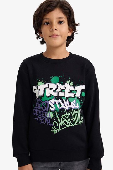 Crew Neck Printed Soft Fleece Inside Sweatshirt for Boys G5559A825Cw
