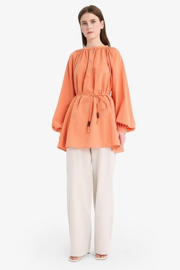 Linen Blended Wide Leg Wide Leg Flared Trousers E7480Ax25Sm