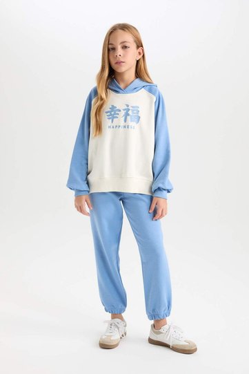 Girls' 2-Piece Set Hooded Printed Sweatshirt Elastic Waist Sweatpants D4065A824Wn